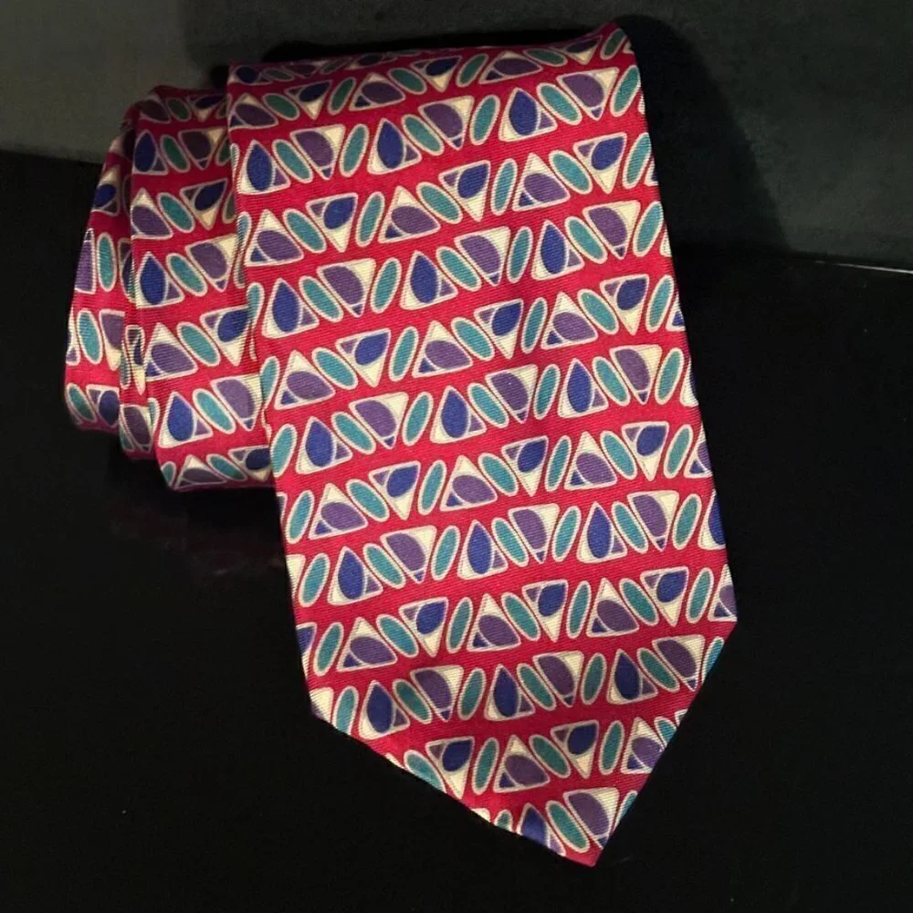 Christian Dior Martini Glasses Silk Tie Red Purple Mid Century Modern Modernist
